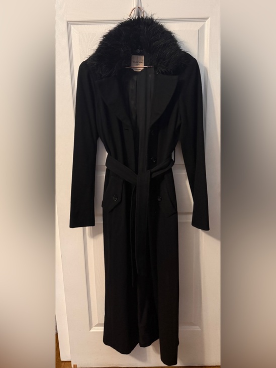 bebe Jackets & Blazers - Bebe Long Wool Blend Black Coat with Faux Fur Collar